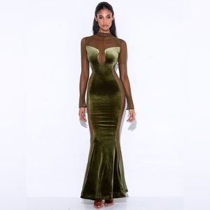 Miss Circle Paislee Green Velvet Mesh Dress